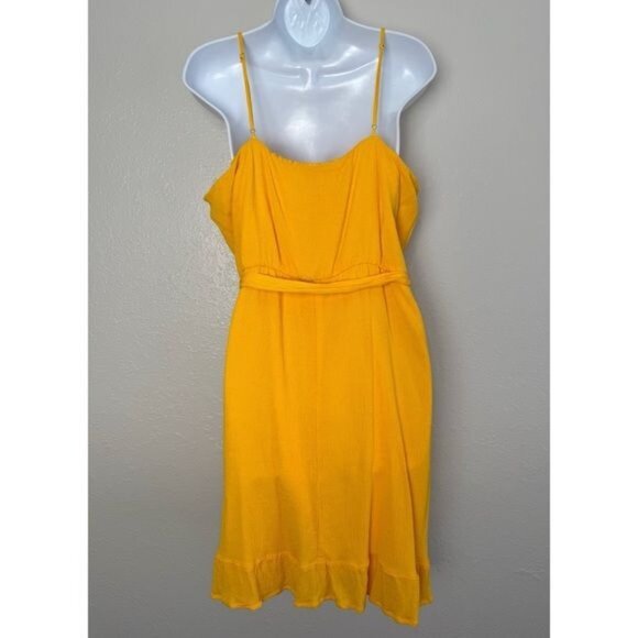 Nine West Crosshatch Flutter Hem Tie Waist Dress yellow mustard XL - Picture 6 of 11